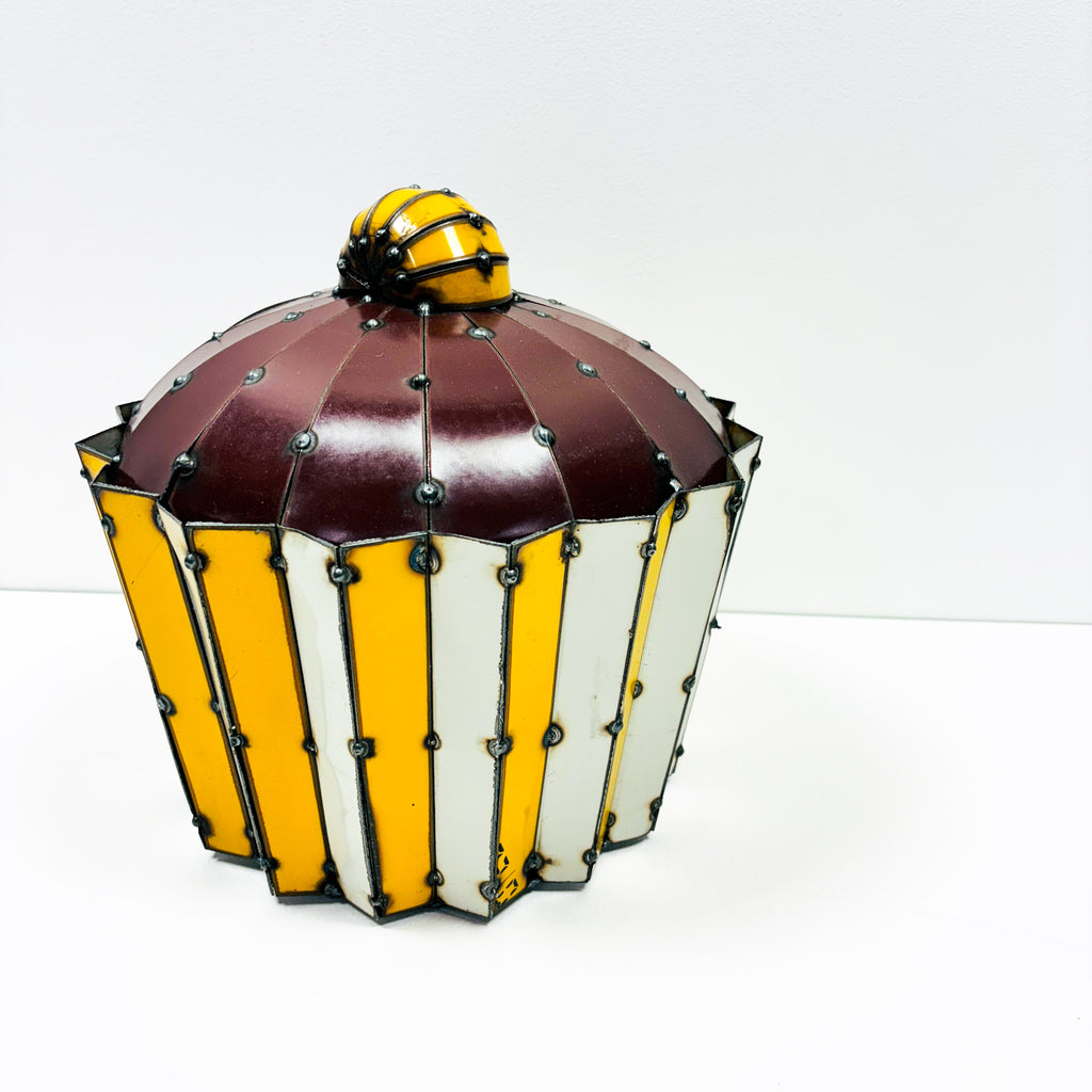 Freestanding Cupcake Sculpture - Yellow & White with Chocolate Sponge