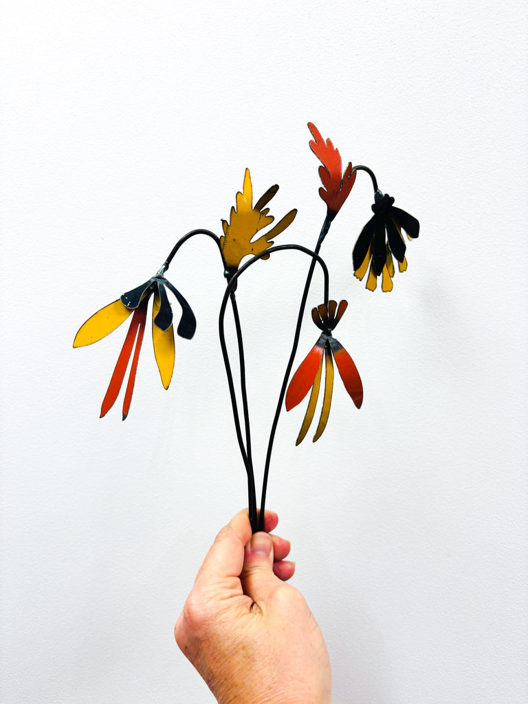 Picked & Plucked Posie Yellow, Red & Black Floral Sculpture Trio