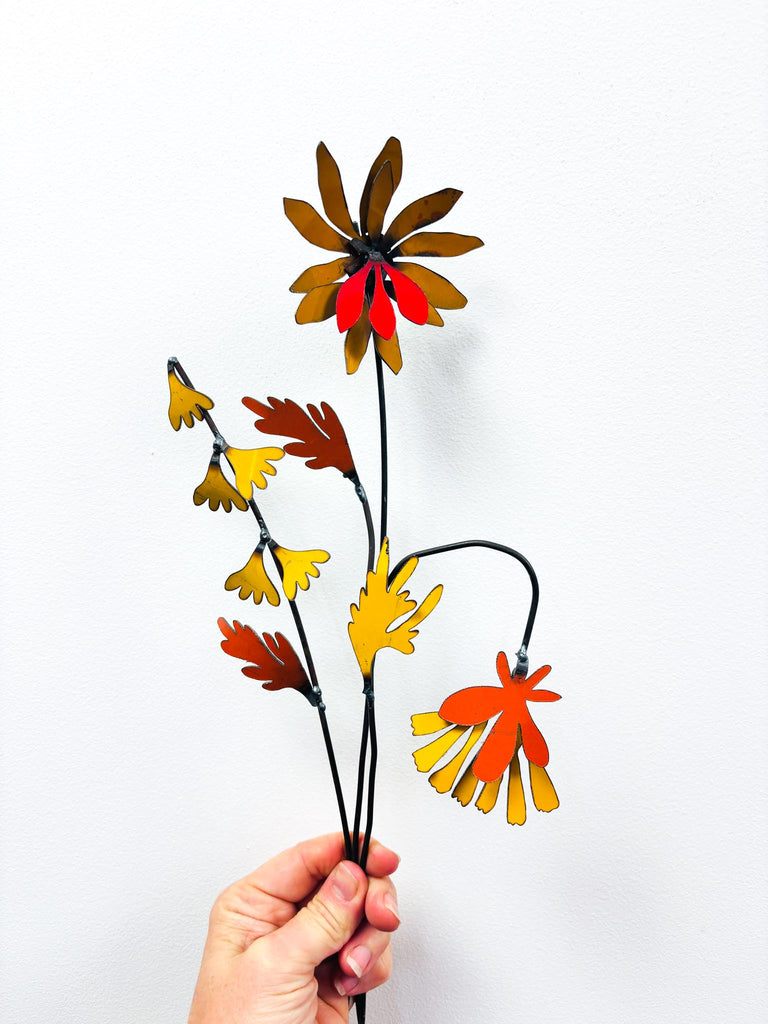 Picked & Plucked Posie Yellow & Red Floral Sculpture Trio