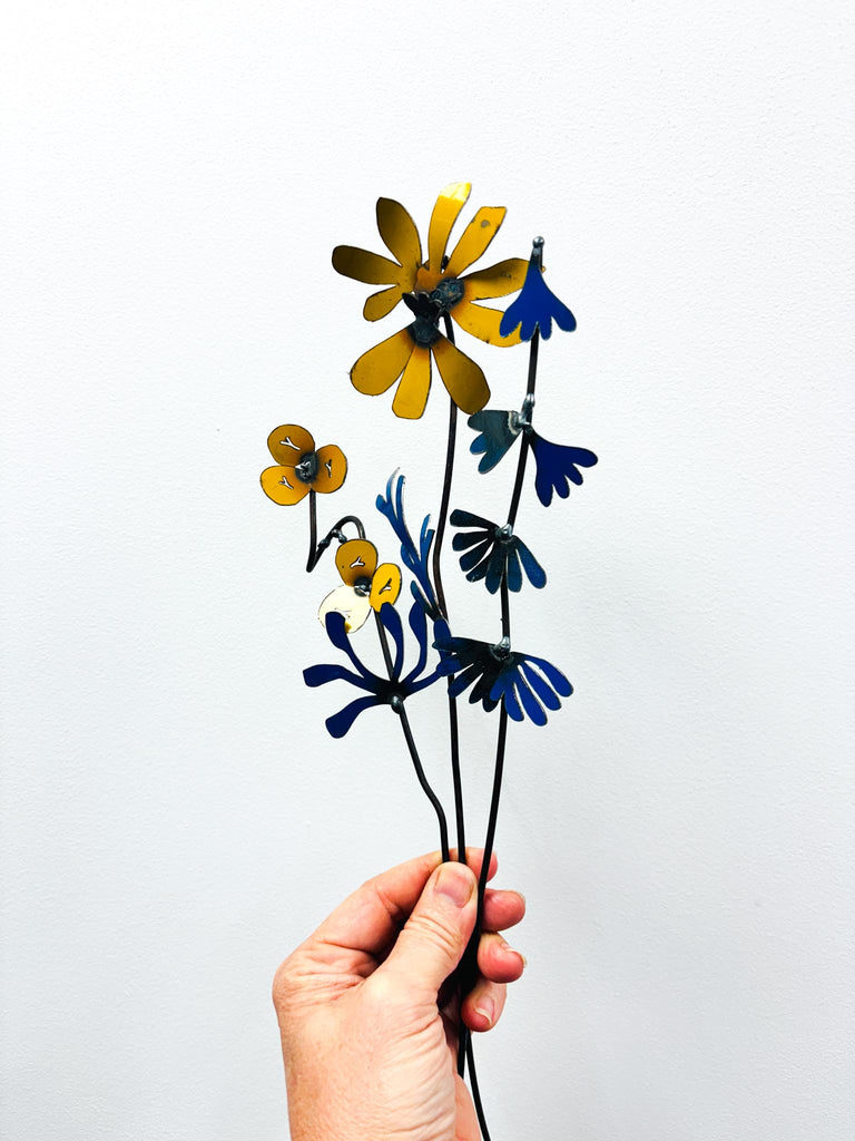 Picked & Plucked Posie Blue & Yellow Floral Sculpture Trio