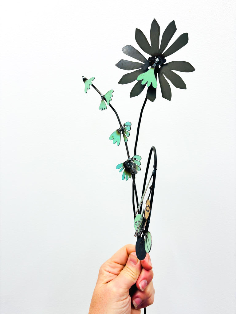 Picked & Plucked Posie Green & Black Floral Sculpture Trio