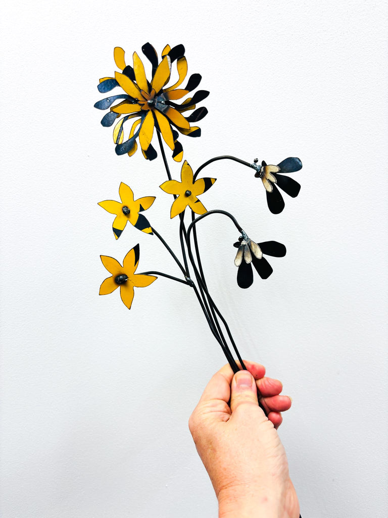 Picked & Plucked Posie Yellow & Black Floral Sculpture Trio