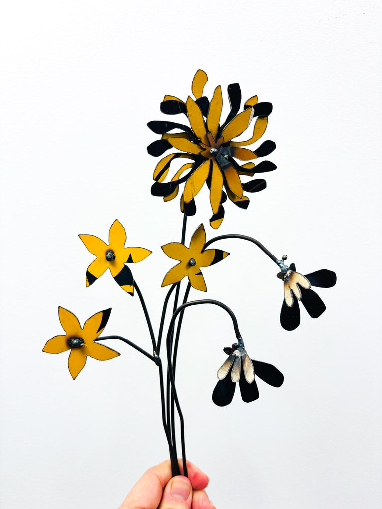 Picked & Plucked Posie Yellow & Black Floral Sculpture Trio