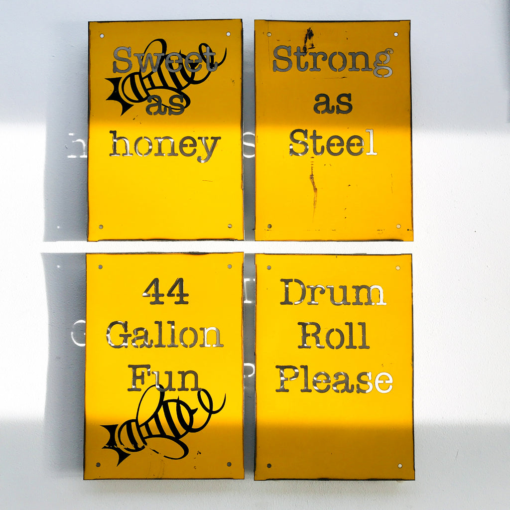 Yellow A4 lazer cut wall mounted artworks made by Metal Metcalfe