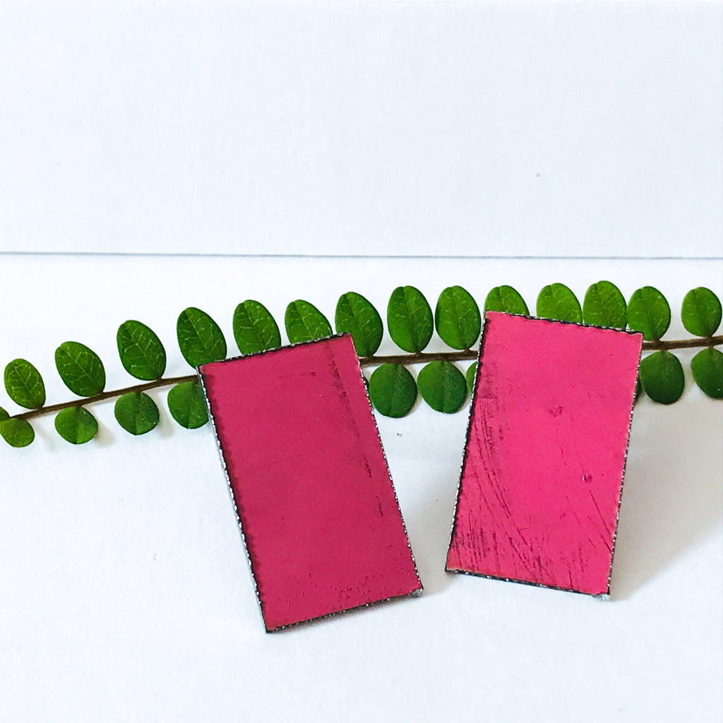Hibiscus Pink Rectangle Statement Earrings