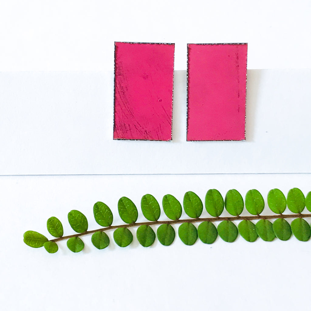 Hibiscus Pink Rectangle Statement Earrings