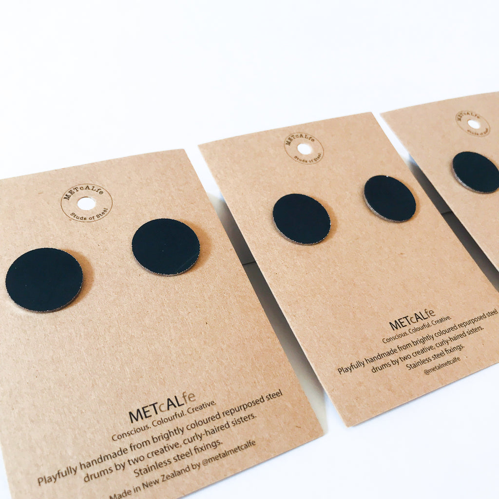 Volcanic Black Large Dot Statement Earrings