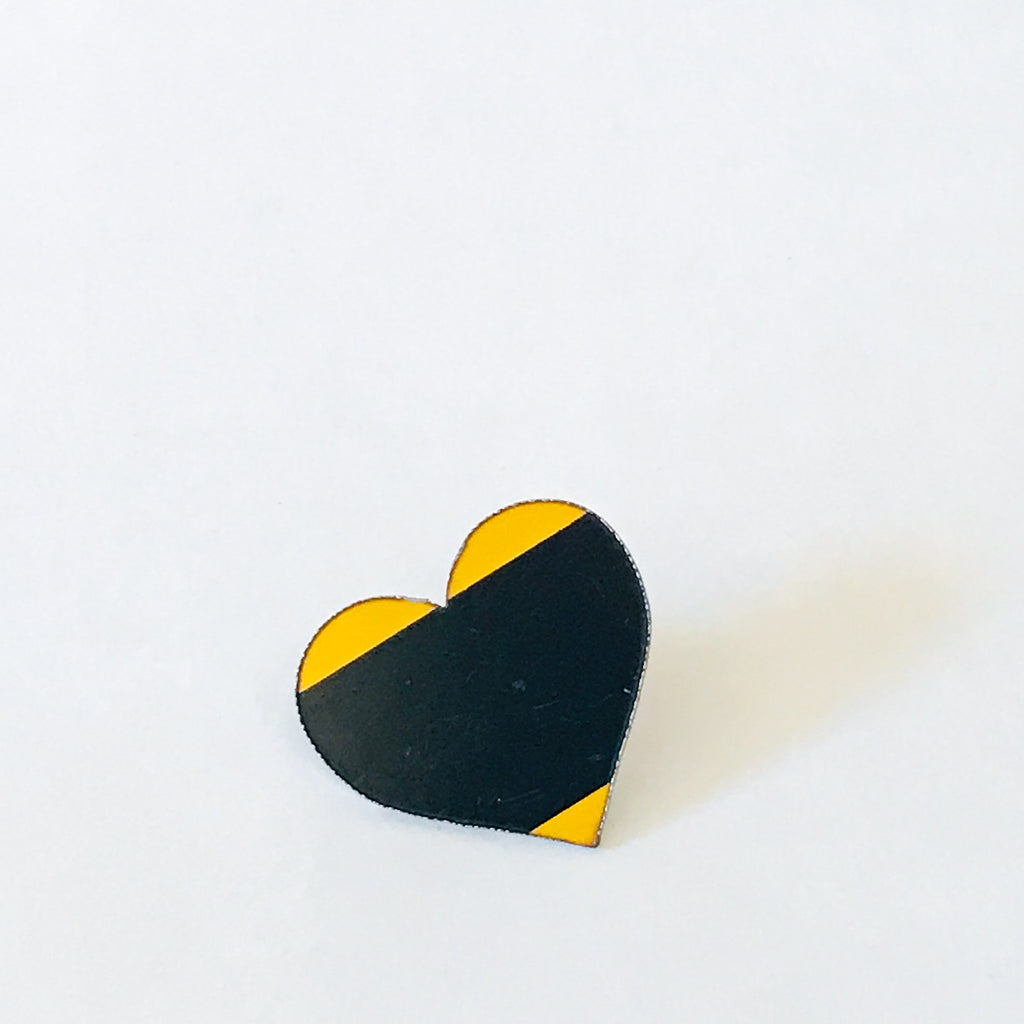 Bumble Bee Yellow & Black Heart Lapel Pin Broach