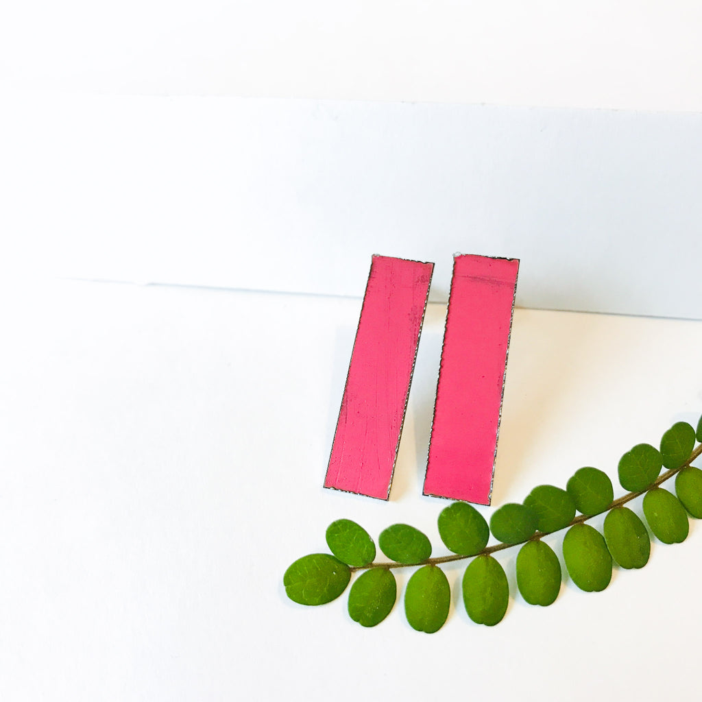 Hibiscus Pink Short Ribbon Statement Earrings
