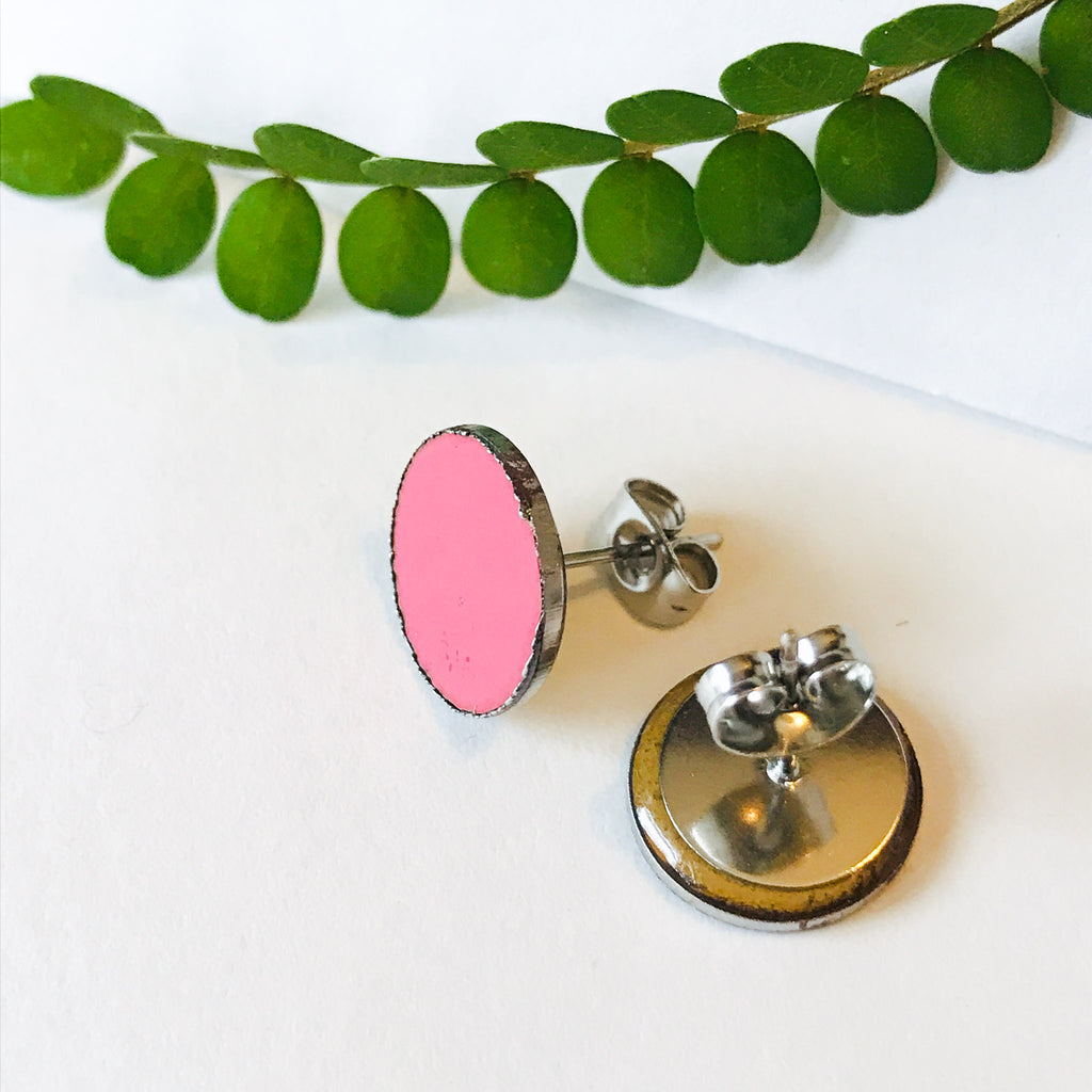 Hibiscus Pink Small Dot Statement Earrings