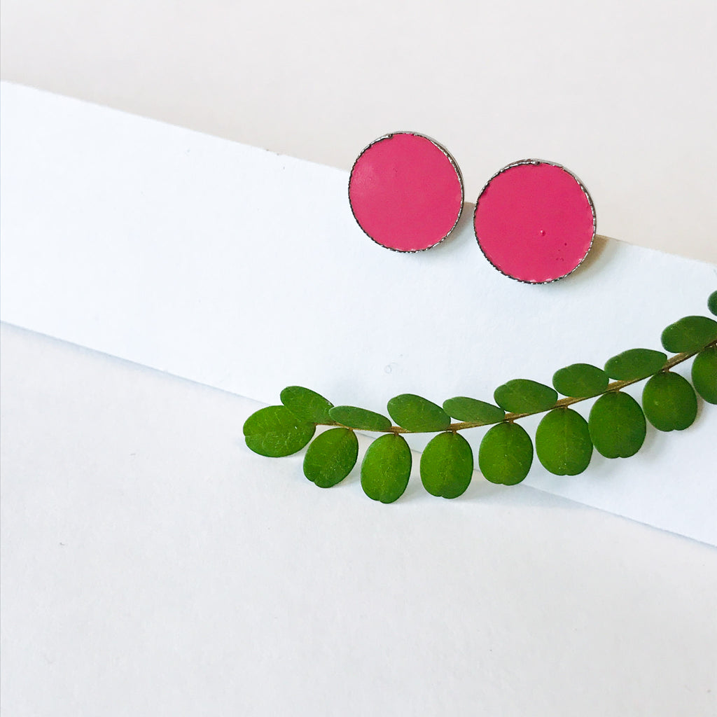 Hibiscus Pink Small Dot Statement Earrings