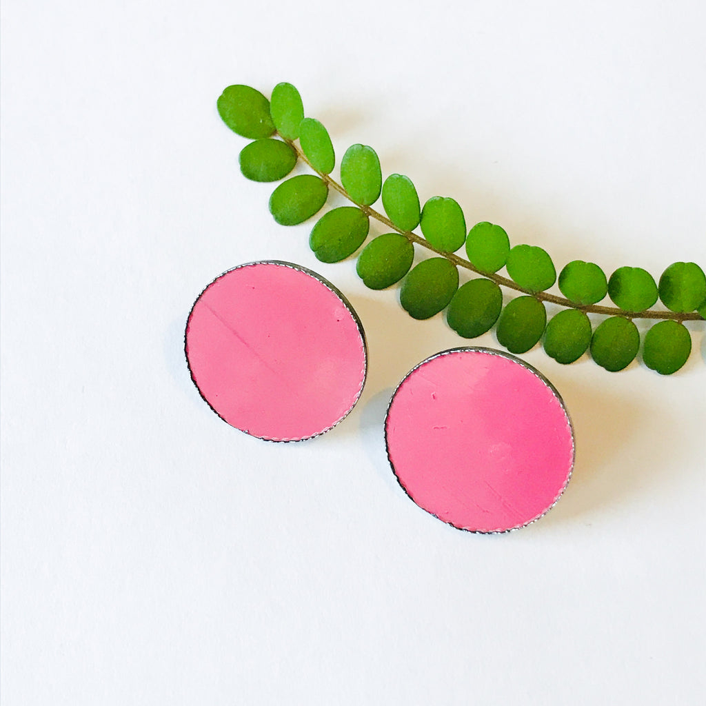Hibiscus Pink Large Dot Statement Earrings