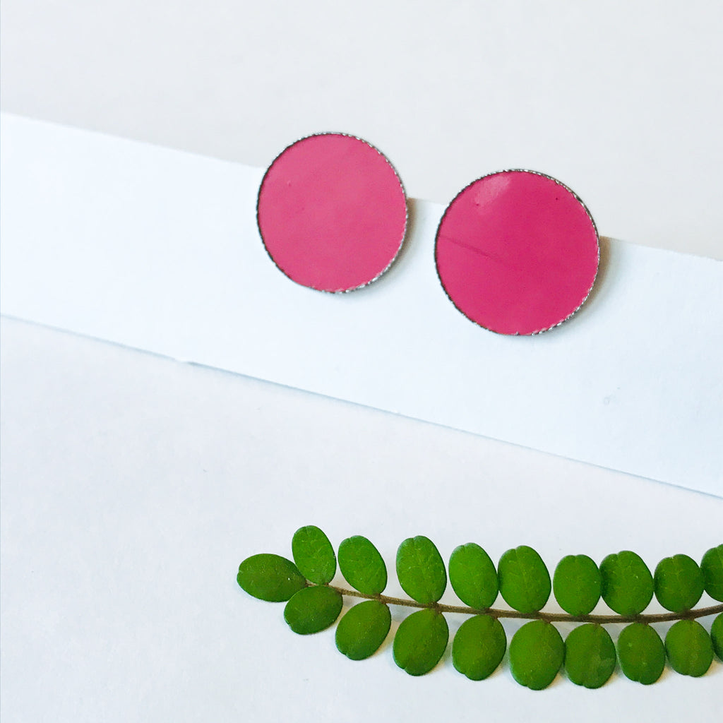 Hibiscus Pink Large Dot Statement Earrings