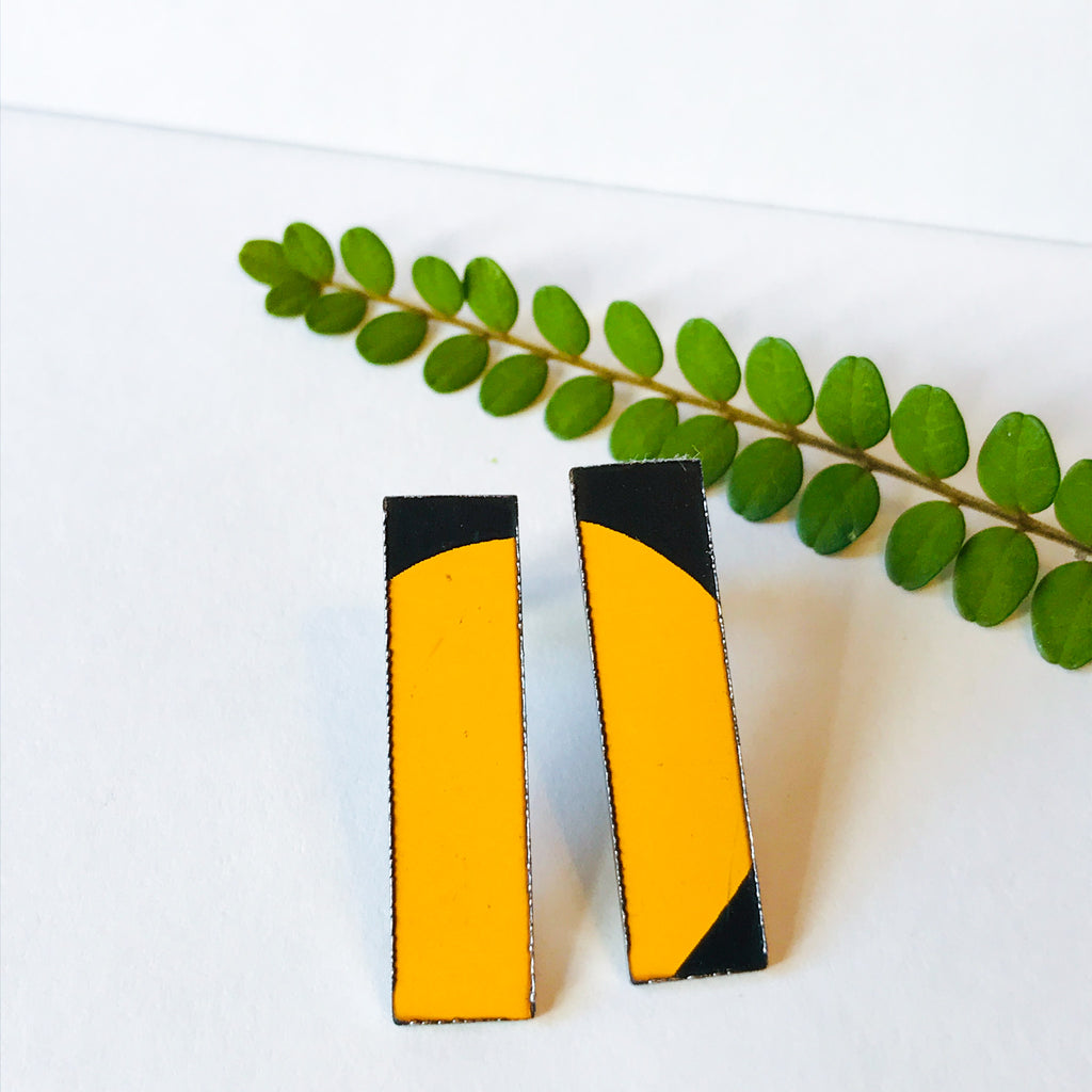 Bumblebee Yellow & Black Short Ribbon Statement Earrings
