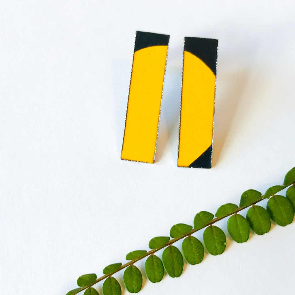 Bumblebee Yellow & Black Short Ribbon Statement Earrings