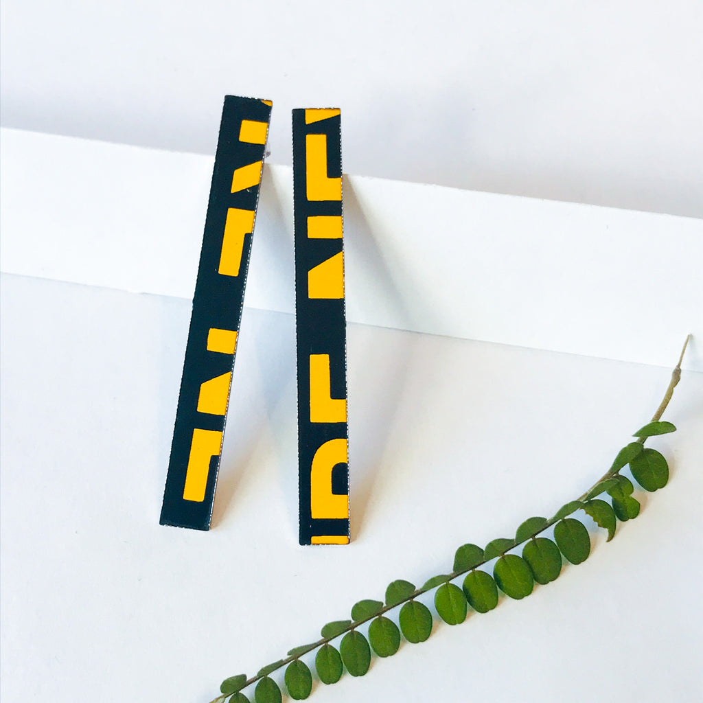 BumbleBee Yellow & Black Long Ribbon Statement Earrings