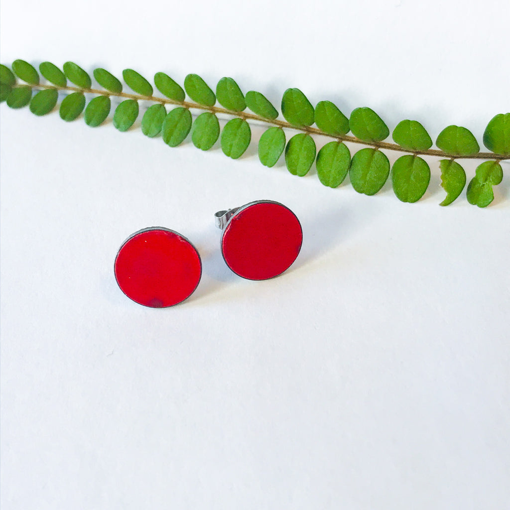 Pohutukawa Red Small Dot Statement Earrings
