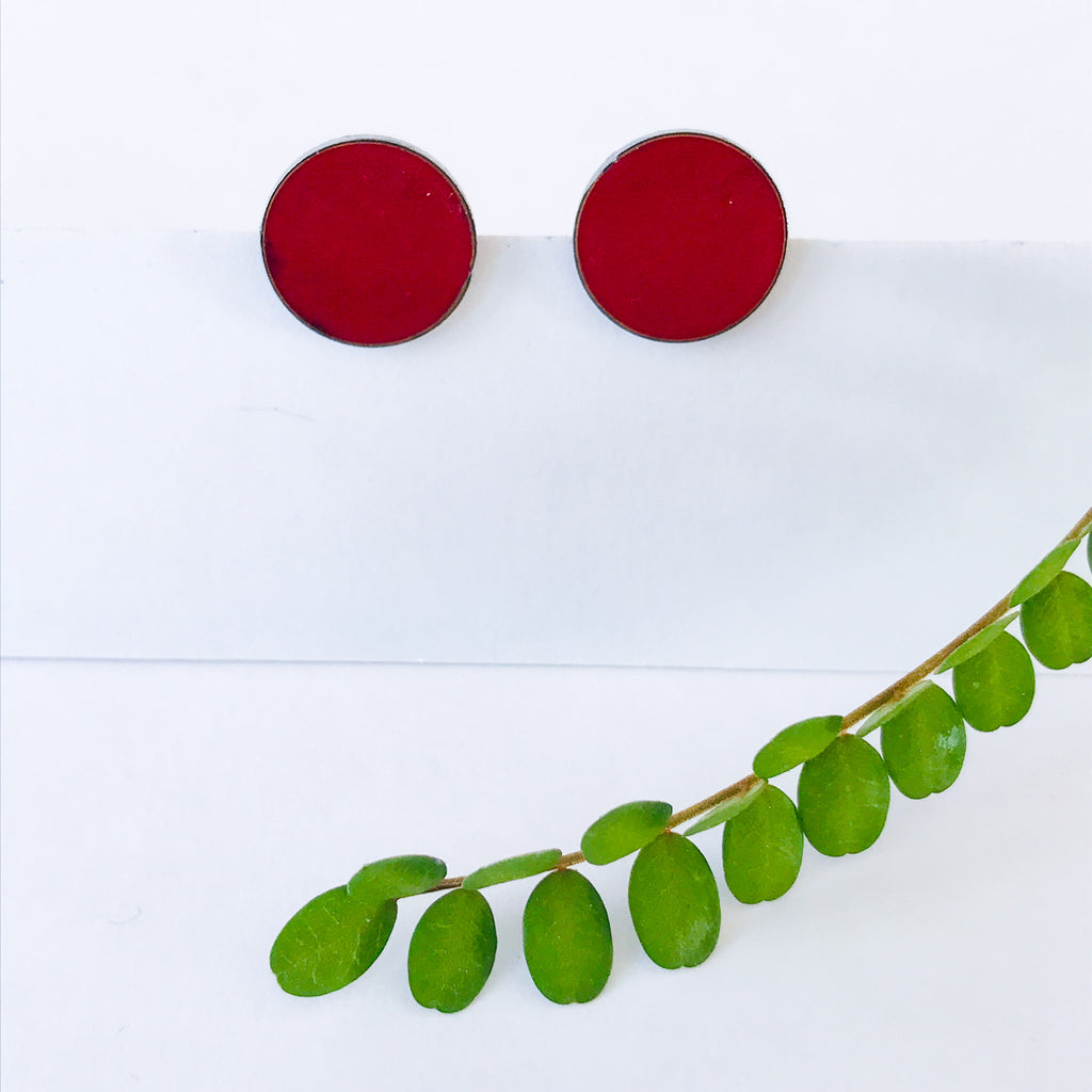Squashed Berry Red Small Dot Statement Earrings