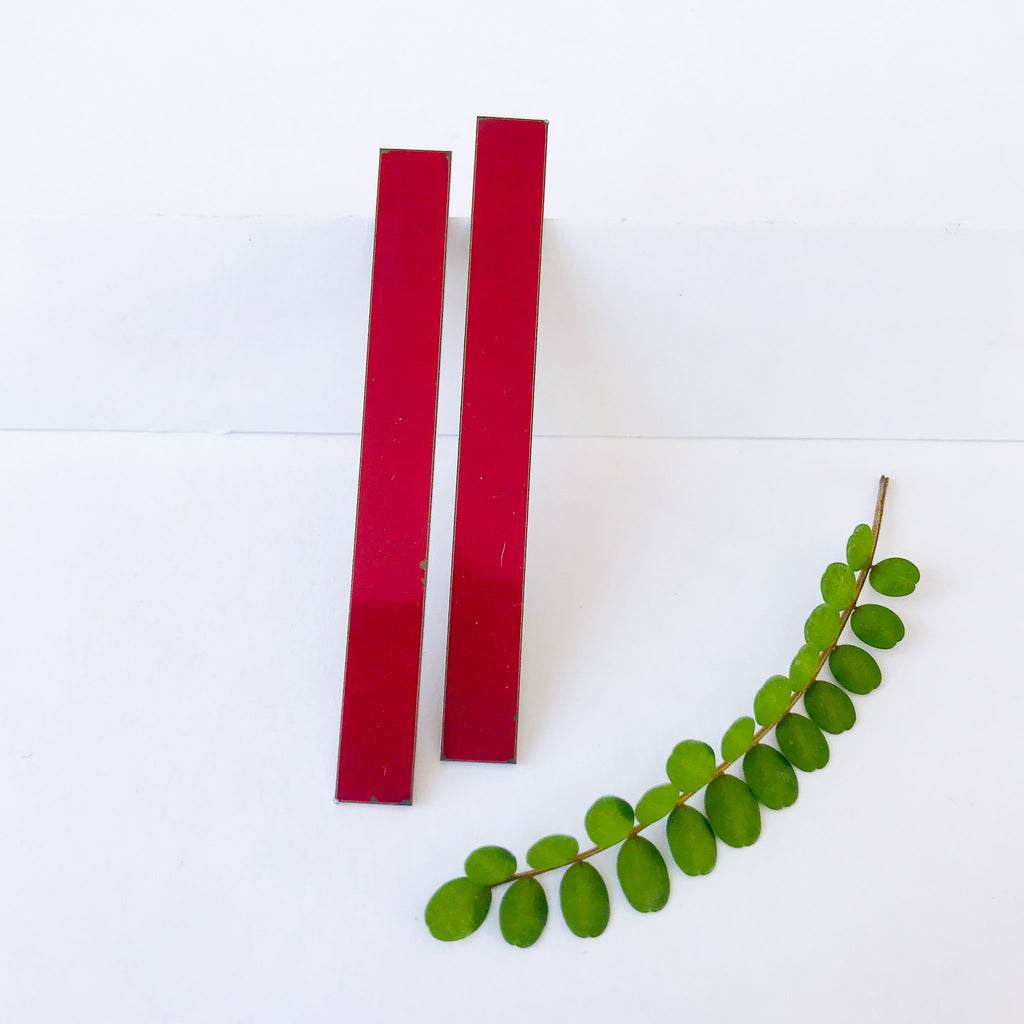 Squashed Berry Red Long Ribbon Statement Earrings