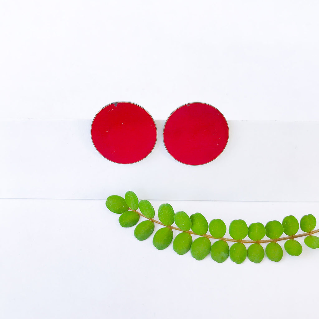 Squashed Berry Red Large Dot Statement Earrings