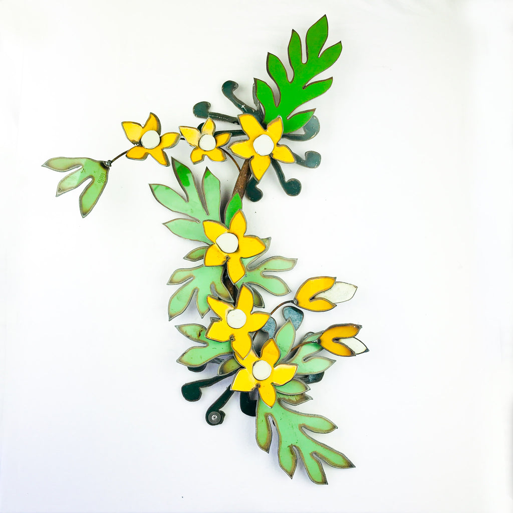 Original Bright & Colourful Mini-Bloom Wall Sculpture Green & Yellow