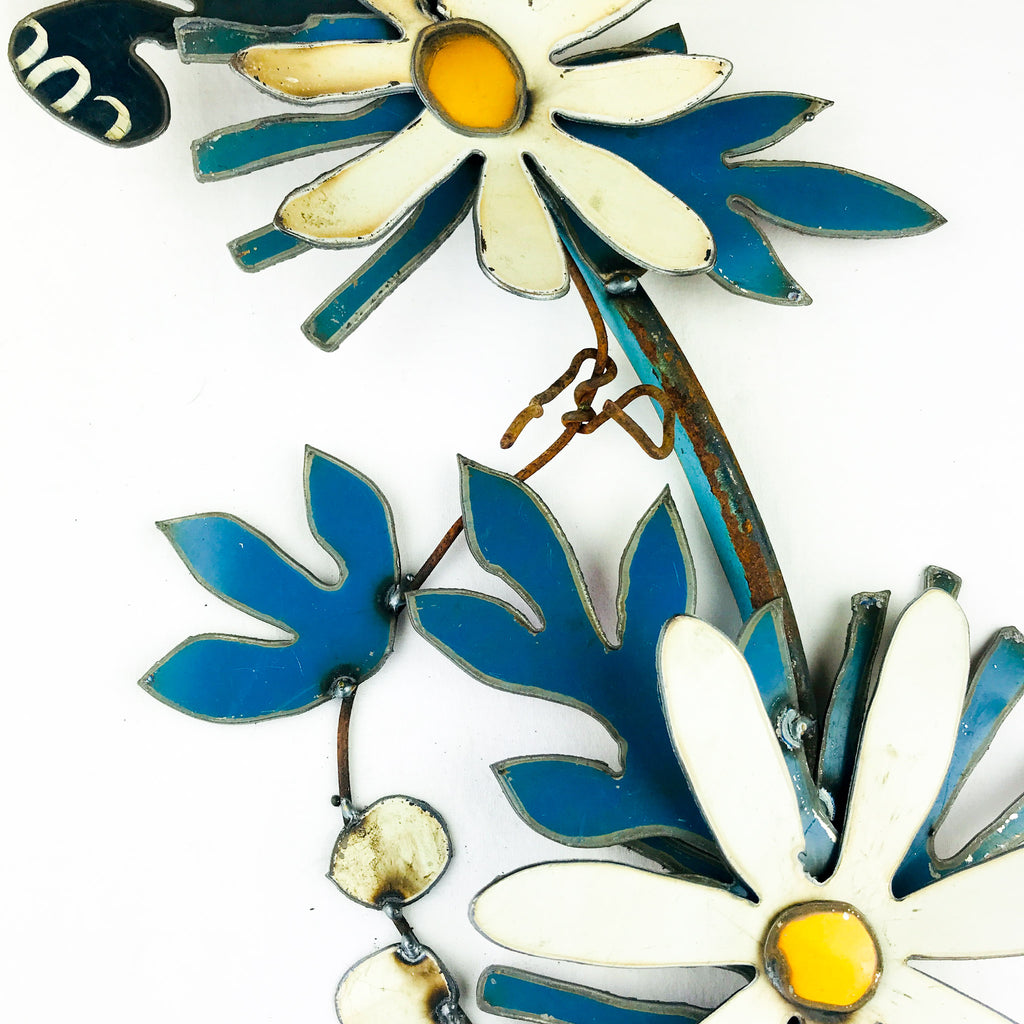 Original Bright & Colourful Mini-Bloom Wall Sculpture Blue & White