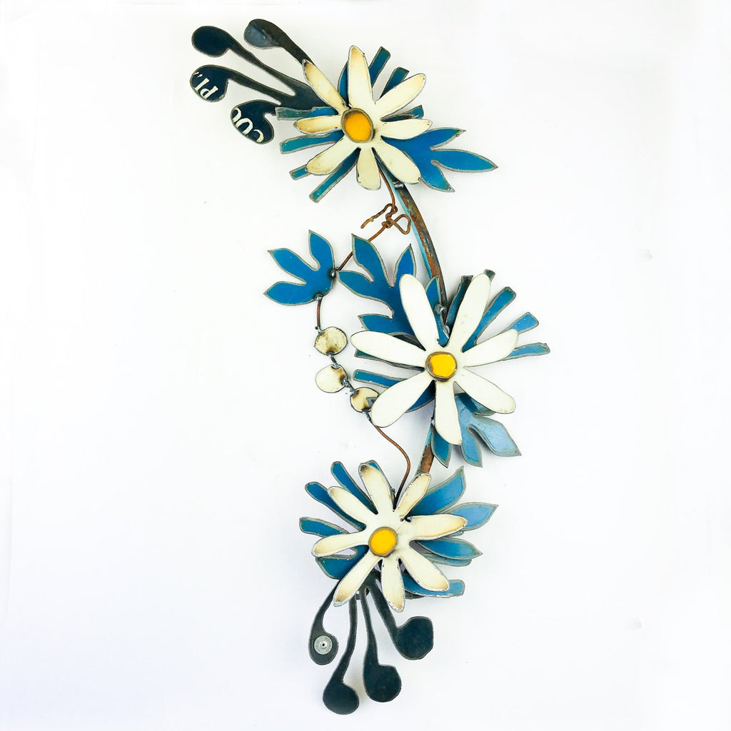 Original Bright & Colourful Mini-Bloom Wall Sculpture Blue & White